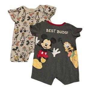 Disney Gray and Cream Mickey & Pluto Baby Rompers